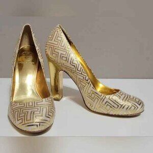 Colin Metallic Gold Cream Heel Pumps Retail $449